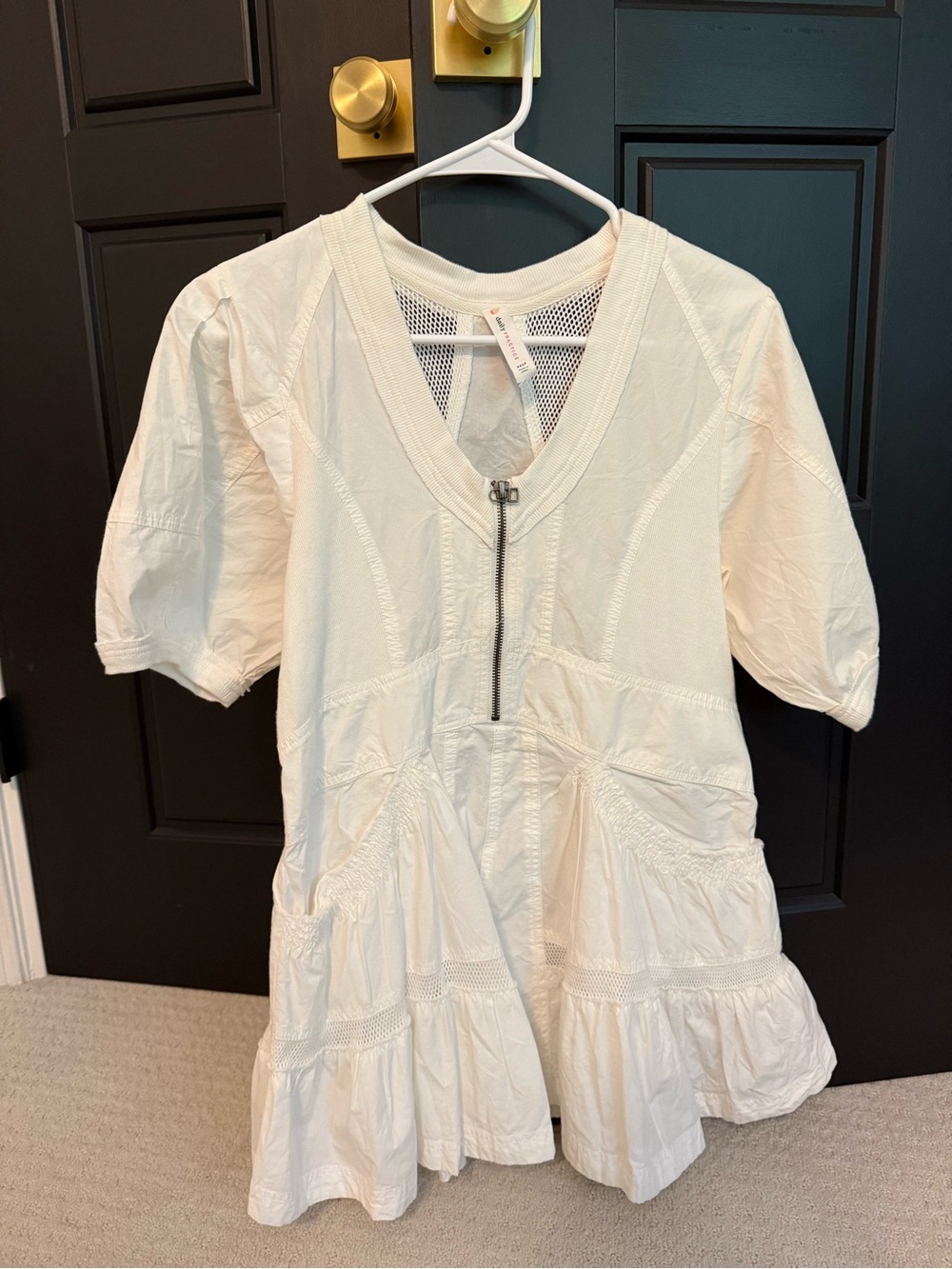 Anthropologie Cream Mini Dress with Front Zip